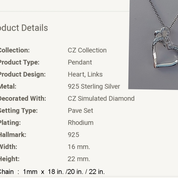 Heart Link Pendant Necklace ,925 Sterling Silver - Picture 6 of 8